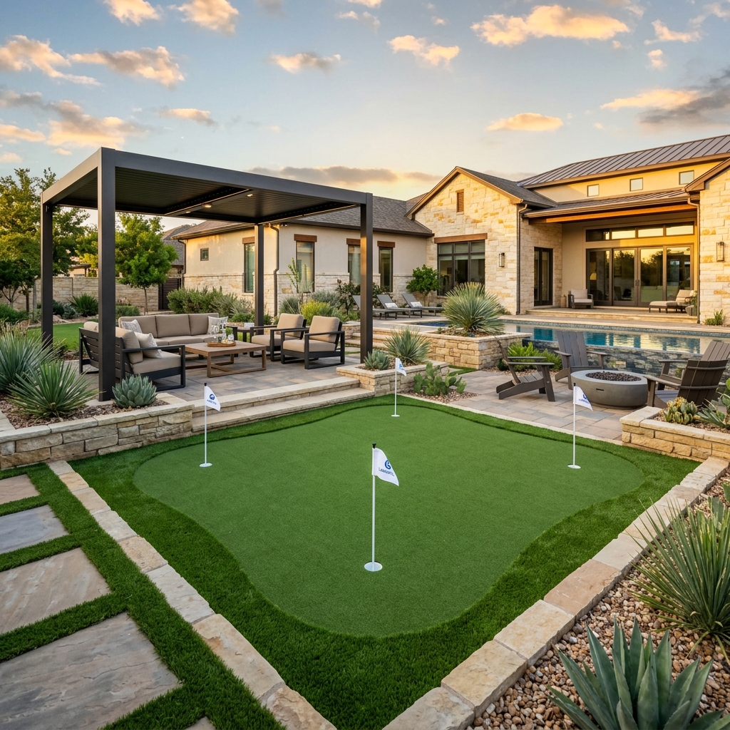 Manicured residential landscape using premium artificial turf